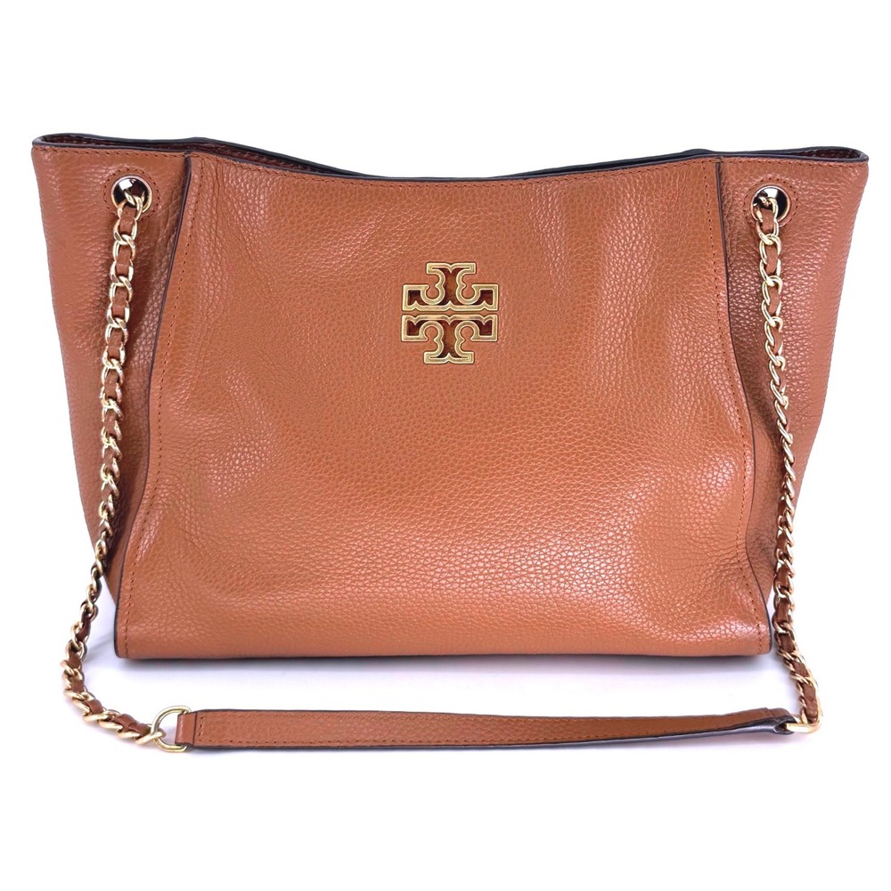 Tory Burch Purse Britten Small Slouchy Tote Tan Pebbled Leather Shoulder Bag